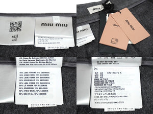 未使用 MIUMIU ミュウミュウ プリーツスカート MG1856113K ダブルベルトループウール グレー サイズ42 中古 59198 
