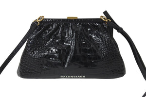BALENCIAGA バレンシアガ ショルダーバッグ クロッカークラウド クロコ型押しがま口 638540 ゴールド金具 美品 中古 59201