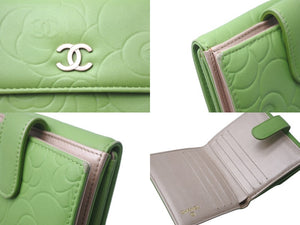 CHANEL シャネル 二つ折り財布 カメリア ココマーク 16番台 2012年 ラムスキン アップルグリーン ゴールド金具 美品 中古 59210