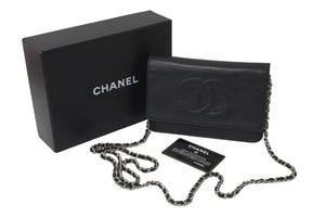 極美品 CHANEL シャネル チェーン ウォレット ショルダーバッグ 17番台 キャビアスキン ブラック シルバー金具 中古 59305