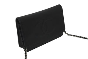 極美品 CHANEL シャネル チェーン ウォレット ショルダーバッグ 17番台 キャビアスキン ブラック シルバー金具 中古 59305