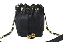 Load image into Gallery viewer, CHANEL シャネル 巾着 チェーン ショルダーバッグ ブラック ココマーク 2番台 ココボール レザー ゴールド金具 中古 59316