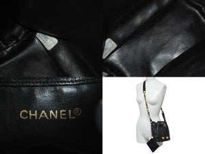 CHANEL シャネル 巾着 チェーン ショルダーバッグ ブラック ココマーク 2番台 ココボール レザー ゴールド金具 中古 59316