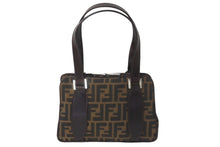 画像をギャラリービューアに読み込む, FENDI フェンディ ハンドバッグ スクエアバッグ ズ柄ッカがま口キャンバス ブラウン シルバー金具 レディース 美品 中古 59322 