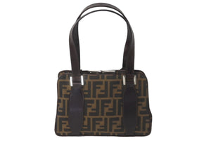 FENDI フェンディ ハンドバッグ スクエアバッグ ズ柄ッカがま口キャンバス ブラウン シルバー金具 レディース 美品 中古 59322 