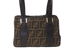 FENDI フェンディ ハンドバッグ スクエアバッグ ズ柄ッカがま口キャンバス ブラウン シルバー金具 レディース 美品 中古 59322 