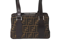 画像をギャラリービューアに読み込む, FENDI フェンディ ハンドバッグ スクエアバッグ ズ柄ッカがま口キャンバス ブラウン シルバー金具 レディース 美品 中古 59322 