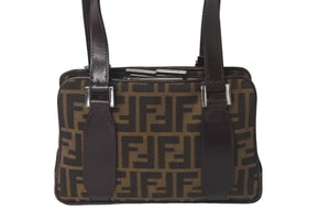 FENDI フェンディ ハンドバッグ スクエアバッグ ズ柄ッカがま口キャンバス ブラウン シルバー金具 レディース 美品 中古 59322 