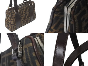 FENDI フェンディ ハンドバッグ スクエアバッグ ズ柄ッカがま口キャンバス ブラウン シルバー金具 レディース 美品 中古 59322 