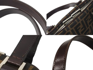 FENDI フェンディ ハンドバッグ スクエアバッグ ズ柄ッカがま口キャンバス ブラウン シルバー金具 レディース 美品 中古 59322 