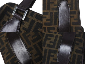FENDI フェンディ ハンドバッグ スクエアバッグ ズ柄ッカがま口キャンバス ブラウン シルバー金具 レディース 美品 中古 59322 