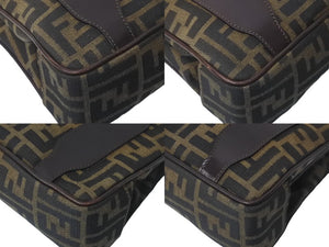 FENDI フェンディ ハンドバッグ スクエアバッグ ズ柄ッカがま口キャンバス ブラウン シルバー金具 レディース 美品 中古 59322 