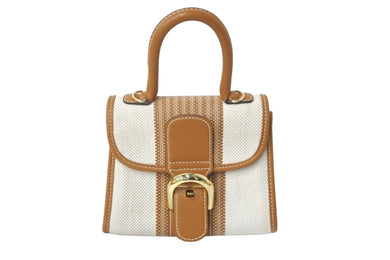 極美品 デルヴォー ハンドバッグ ブリヨン ミニ ベージュ ブラウン キャンバス ゴールド金具 中古 59326