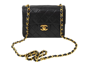 CHANEL シャネル ミニ マトラッセ チェーン ショルダーバッグ ラムスキン ブラック ココマーク ゴールド金具 美品 中古 59343