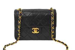 CHANEL シャネル ミニ マトラッセ チェーン ショルダーバッグ ラムスキン ブラック ココマーク ゴールド金具 美品 中古 59343