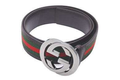 GUCCI グッチ ベルト キャンバス シェリーライン ブラウン グリーン レッド キャンバス サイズ95 114984 良品 中古 59351