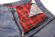 Load image into Gallery viewer, ETRO エトロ デニムパンツ ヴィンテージ加工 裏地チェック ストレートシルエット ブルー コットン 29 美品 中古 59423