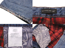 Load image into Gallery viewer, ETRO エトロ デニムパンツ ヴィンテージ加工 裏地チェック ストレートシルエット ブルー コットン 29 美品 中古 59423