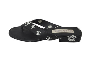 CHANEL シャネル ココビーチ サンダル トングサンダル ダブルC ココマーク 総柄 サイズ36C ブラック 美品 中古 59459