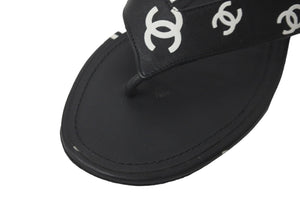 CHANEL シャネル ココビーチ サンダル トングサンダル ダブルC ココマーク 総柄 サイズ36C ブラック 美品 中古 59459