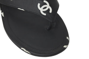 CHANEL シャネル ココビーチ サンダル トングサンダル ダブルC ココマーク 総柄 サイズ36C ブラック 美品 中古 59459