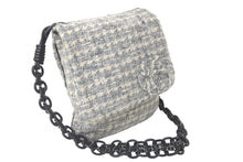 Load image into Gallery viewer, CHANEL シャネル チェーンショルダーバッグ フラップ カメリア 10番台 ツイード グレー ブラック シルバー金具 美品 中古 59470