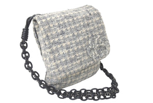 CHANEL シャネル チェーンショルダーバッグ フラップ カメリア 10番台 ツイード グレー ブラック シルバー金具 美品 中古 59470
