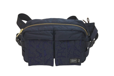 極美品 PORTER×KAWS ポーター カウズ ウエストバッグ ボディバッグ 381-17965 ネイビー ナイロン ゴールド金具 中古 59476