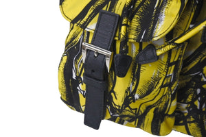 極美品 PRADA プラダ リュック デイパック ヴェラ バナナ柄 イエロー ナイロン レザー 1BZ811 中古 59560 