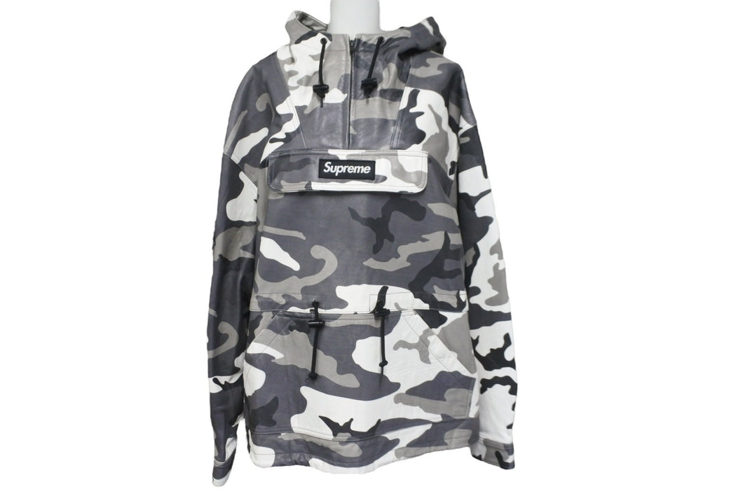 Supreme シュプリーム レザーアノラックジャケット 2019年羊革ポリエステル グレー ホワイト サイズM 美品 中古 59582 