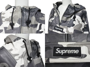 Supreme シュプリーム レザーアノラックジャケット 2019年羊革ポリエステル グレー ホワイト サイズM 美品 中古 59582 
