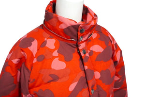 A BATHING APE アベイシングエイプ ダウンジャケット カモ柄 サイズXS レッドナイロン ファー取り外し可能 良品 中古 59587 
