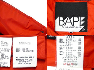 A BATHING APE アベイシングエイプ ダウンジャケット カモ柄 サイズXS レッドナイロン ファー取り外し可能 良品 中古 59587 
