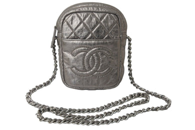 CHANEL シャネル チェーン ショルダーバッグ ポシェット シルバー 12番台 ココマーク レザー 美品 中古 59603