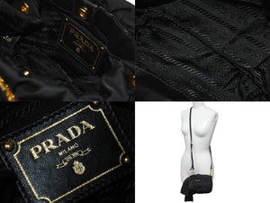 PRADA プラダ ミニショルダーバッグ サイドリボン ナイロン ブラック ゴールド金具 ロゴ BT0705 美品 中古 59625 