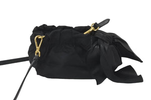 PRADA プラダ ミニショルダーバッグ サイドリボン ナイロン ブラック ゴールド金具 ロゴ BT0705 美品 中古 59625 