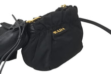 画像をギャラリービューアに読み込む, PRADA プラダ ミニショルダーバッグ サイドリボン ナイロン ブラック ゴールド金具 ロゴ BT0705 美品 中古 59625 