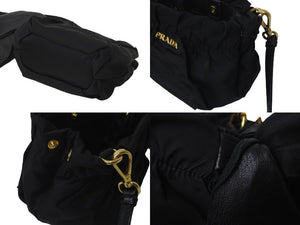 PRADA プラダ ミニショルダーバッグ サイドリボン ナイロン ブラック ゴールド金具 ロゴ BT0705 美品 中古 59625 
