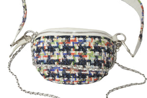 CHANEL シャネル ウエストバッグ ボディバッグ 2017年春夏 A93842 24番台 ツイード ラムスキン ホワイト シルバー金具 美品 中古 59651