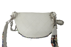 CHANEL シャネル ウエストバッグ ボディバッグ 2017年春夏 A93842 24番台 ツイード ラムスキン ホワイト シルバー金具 美品 中古 59651