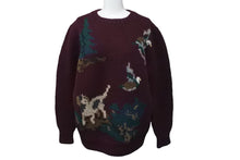 画像をギャラリービューアに読み込む, RALPH LAUREN ラルフローレン ニットセーター ウール100% 犬柄 ワインレッド グリーン Sサイズ 美品 中古 59700