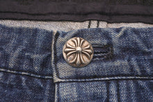 Load image into Gallery viewer, CHROME HEARTS クロムハーツ レザークロスパッチデニムパンツ ピンク スカイブルー サイズ34 美品 中古 59796