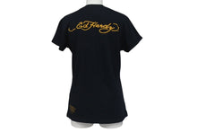 Load image into Gallery viewer, Ed Hardy エドハーディー 半袖Tシャツ サイズM タトゥーモチーフ ハート プリント ラインストーン ブラック 美品 中古 4b000598