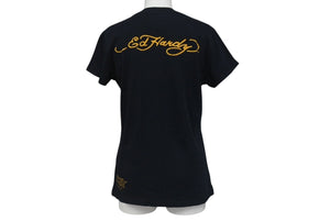 Ed Hardy エドハーディー 半袖Tシャツ サイズM タトゥーモチーフ ハート プリント ラインストーン ブラック 美品 中古 4b000598