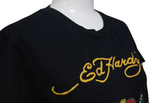 Load image into Gallery viewer, Ed Hardy エドハーディー 半袖Tシャツ サイズM タトゥーモチーフ ハート プリント ラインストーン ブラック 美品 中古 4b000598