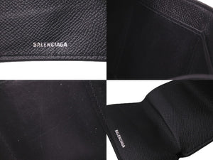 BALENCIAGA バレンシアガ 三つ折り財布 ミニウォレット BB ロゴ ブラック 601387 レザー ゴールド金具 良品 中古 59848