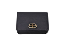 Load image into Gallery viewer, BALENCIAGA バレンシアガ 三つ折り財布 ミニウォレット BB ロゴ ブラック 601387 レザー ゴールド金具 良品 中古 59848