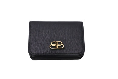 BALENCIAGA バレンシアガ 三つ折り財布 ミニウォレット BB ロゴ ブラック 601387 レザー ゴールド金具 良品 中古 59848