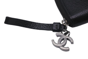 極美品 CHANEL シャネル カードケース ココマーク ワイルドステッチ 10番台 レザー ブラック シルバー金具 中古 59879