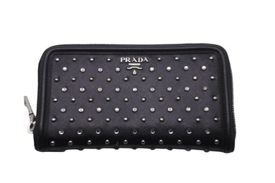 PRADA プラダ 長財布 ラウンドファスナー スタッズ ブラック レザー 1M0506 シルバー金具 美品 中古 59888 
